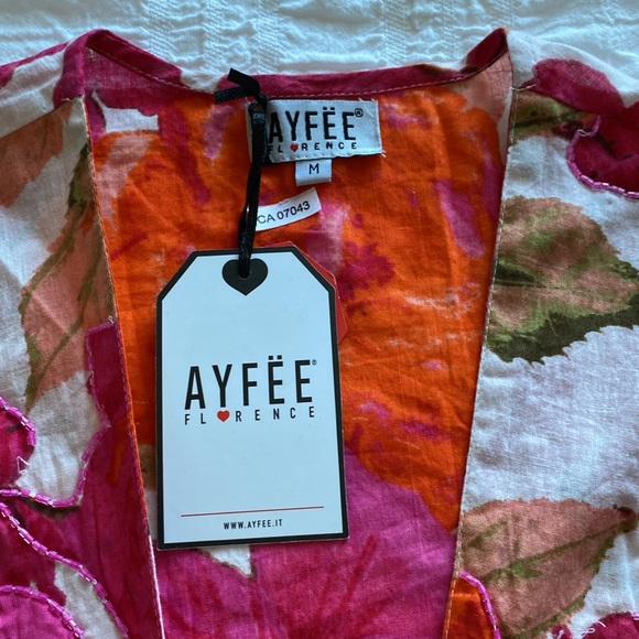 Ayfee Florence tie waist orange,pink and cream floral blouse. Leopard ruffle. M - Picture 9 of 17